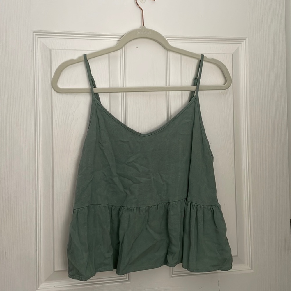 Army green flowy top